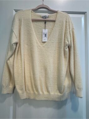 Molly Bracken Cream V-Neck Fuzzy Knit Sweater